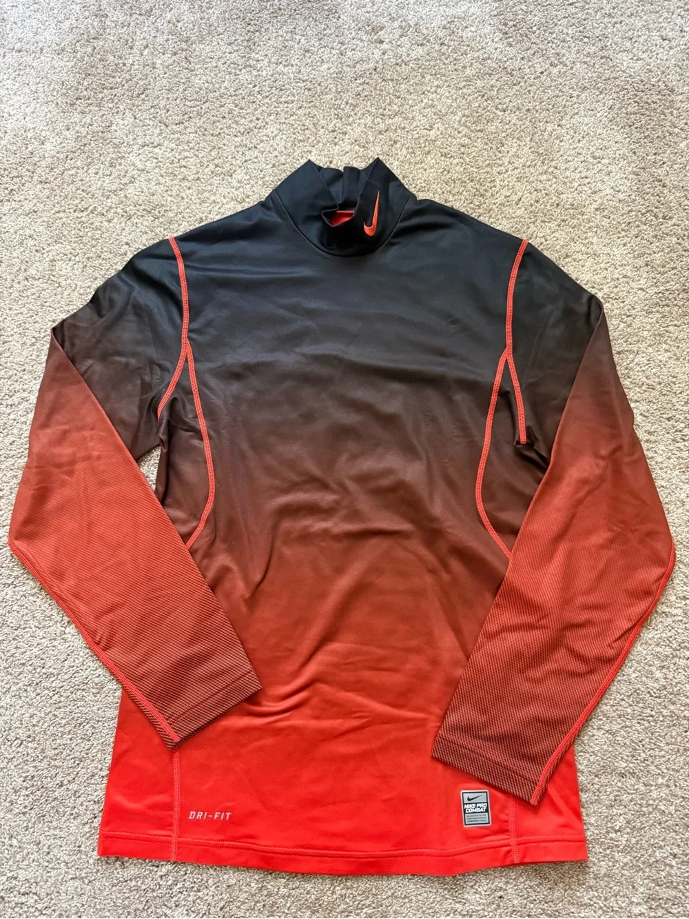 Nike Men’s Black-to-Red Gradient Dri-FIT Long-Sleeve Performance Top